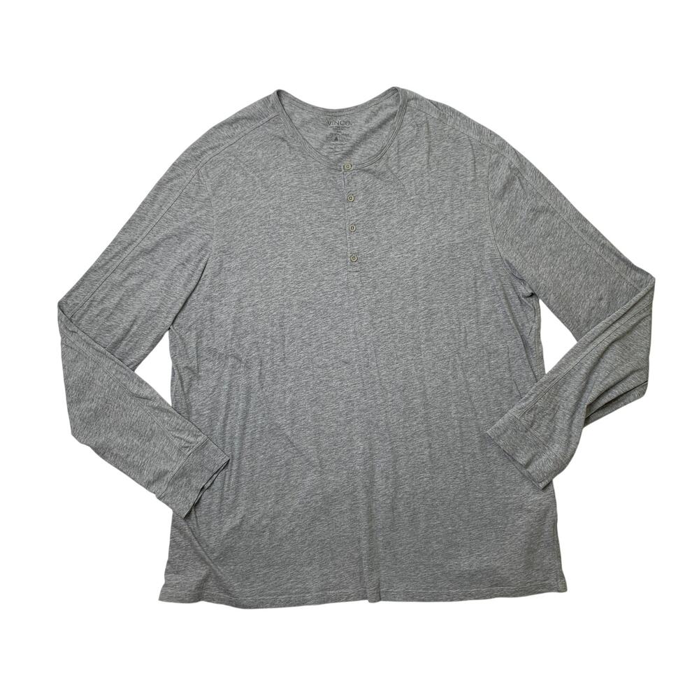 Vince Shirt Mens 2XL Gray Pima Cotton Henley Long Sleeve Heathered Lightweight